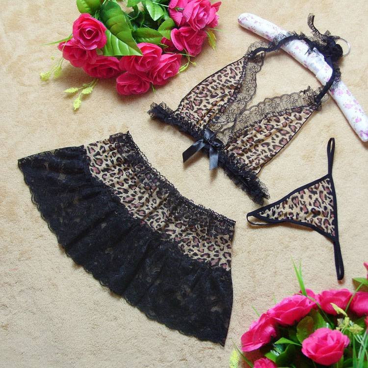 Leopard Lingerie Bikini Bra and Skirt Set - LingerieCats