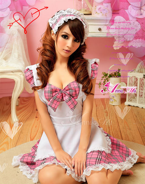 (Discn't)  Lingeriecats Sexy Cherry Pie Sweet Heart Maid Outfit Cosplay Costume Set - LingerieCats