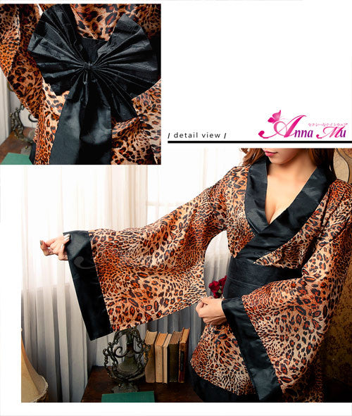 Lingeriecats Sexy Glamorous Leopard Japanese Kimono Outfit Cosplay Costume Set - LingerieCats