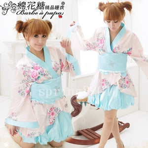 Sweet Blue/White Japanese Kimono Lingerie Robe - LingerieCats