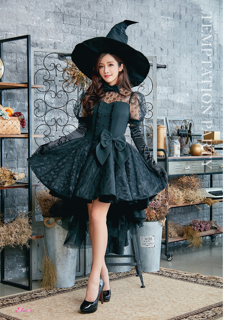 Lingeriecats Sexy Black Bewitching Women Halloween with Hat and Glove Costume - LingerieCats