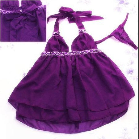 Sexy Backless Purple Lingerie Dress Slip - LingerieCats