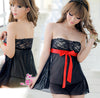 Sexy See-Through Black Lingerie With Red Ribbon