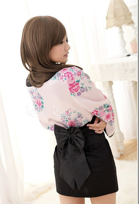 Japanese Kimono Costume Black/Pink Lingerie Robe - LingerieCats