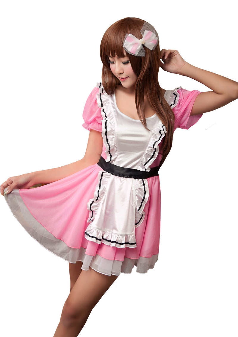 LINGERIECATS Pinky Alice 2pcs Maid Outfit Cosplay Costume Set  (Free Sport Pant Gift) - LingerieCats