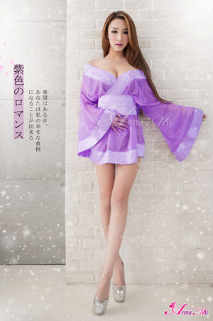 LINGERIECATS Sexy Purple Luster Japanese Doll Cosplay Kimono Costume Set - LingerieCats