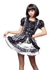LINGERIECATS Black and White Plaid One Piece tutu Dress  (Free Sport Pant Gift)
