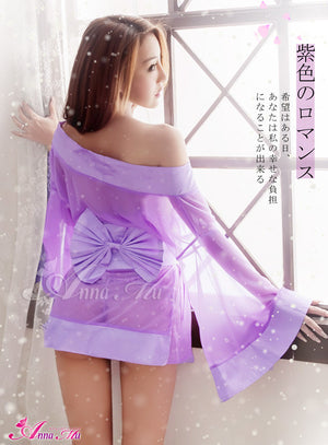 LINGERIECATS Sexy Purple Luster Japanese Doll Cosplay Kimono Costume Set - LingerieCats