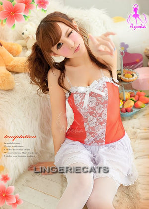 Red Hot 5 Pcs Babydoll Set with Stocking - LingerieCats