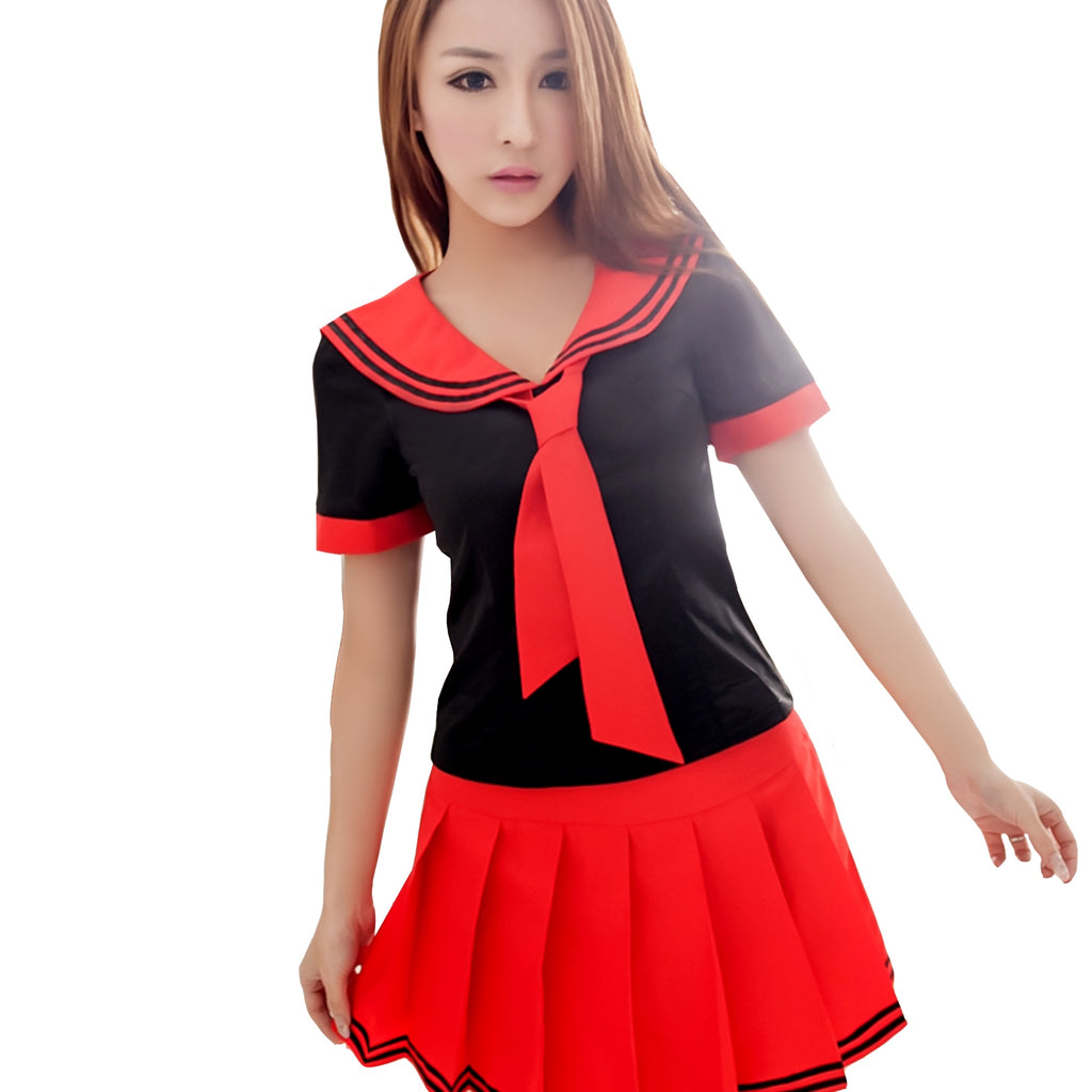 LINGERIECATS Black ? Red School Girl Uniform Cosplay Costume Set  (Free Sport Pant Gift) - LingerieCats