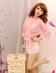 Pink See-through Kimono Lingerie Robe