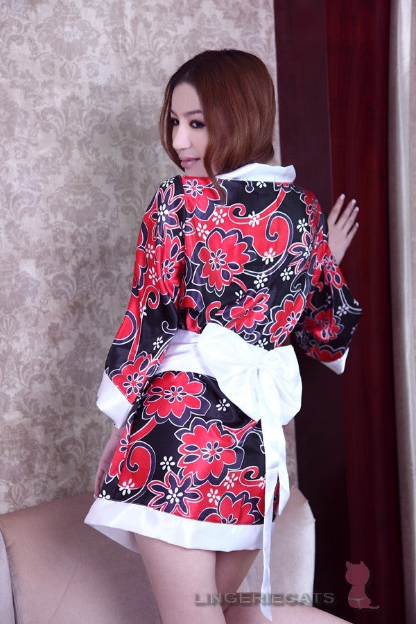 Sexy Red/Black Japanese Kimono Lingerie Robe - LingerieCats