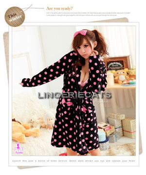 Charming Dots Coral Fleece Hooded Robe - LingerieCats