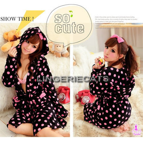 Charming Dots Coral Fleece Hooded Robe - LingerieCats