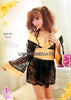 Lingeriecats Sexy See-through Black Elegant Lace Sheer Kimono 3Pcs Costume with Golden Obi