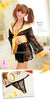 Lingeriecats Sexy See-through Black Elegant Lace Sheer Kimono 3Pcs Costume with Golden Obi