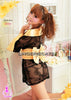 Lingeriecats Sexy See-through Black Elegant Lace Sheer Kimono 3Pcs Costume with Golden Obi
