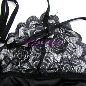 Sexy Black Satin See-Through Lace G-string - LingerieCats