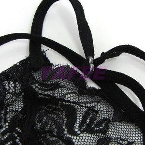 Sexy Black Satin See-Through Lace G-string - LingerieCats