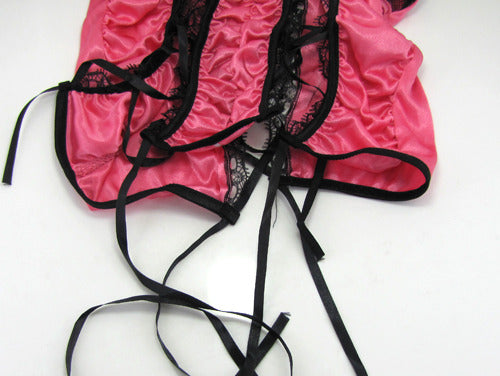Black and Pink Lace Corset Lingerie - LingerieCats