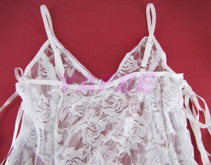 Flirty White Lace Babydoll Lingerie G-String - LingerieCats