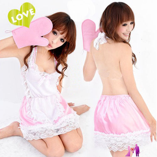 Hot Sexy Pink Maid Backless Dress Costume Lingerie Set - LingerieCats