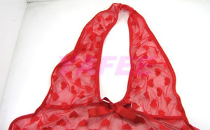 Hot Red Heart Pattern See Through Babydoll Lingerie - LingerieCats