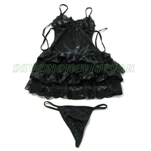 Hot Sexy Black Lace Backless Clubwear Lingerie Dress - LingerieCats