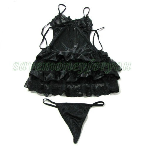 Hot Sexy Black Lace Backless Clubwear Lingerie Dress - LingerieCats