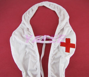 Seductive White Nurse Costume Lingerie G-string Hair Band - LingerieCats