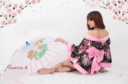 Sexy Black Japanese Kimono Style Lingerie Robe - LingerieCats