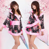Sexy Black Japanese Kimono Style Lingerie Robe