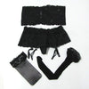 Black TubeBra Gartered Lingerie 3 Piece Set with Stocking
