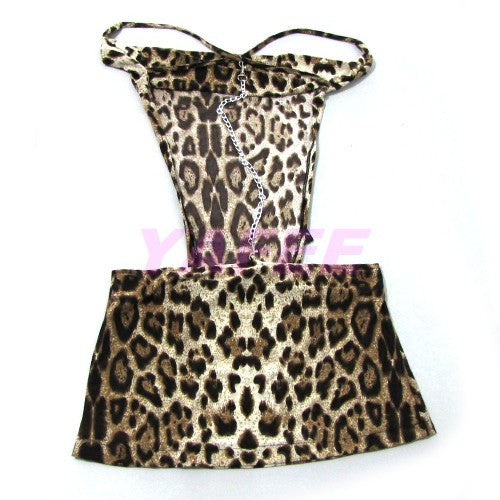 Sexy Leopard Backless V-neck Clubwear Lingerie Dress - LingerieCats