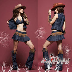 Sexy Cowgirl Costume Dress Blue Set